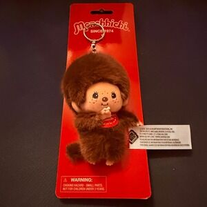 Monchhichi Plush‎ Keychain Kids OS Brown New Sekiguchi Red Bib Monkey Retro Toy
